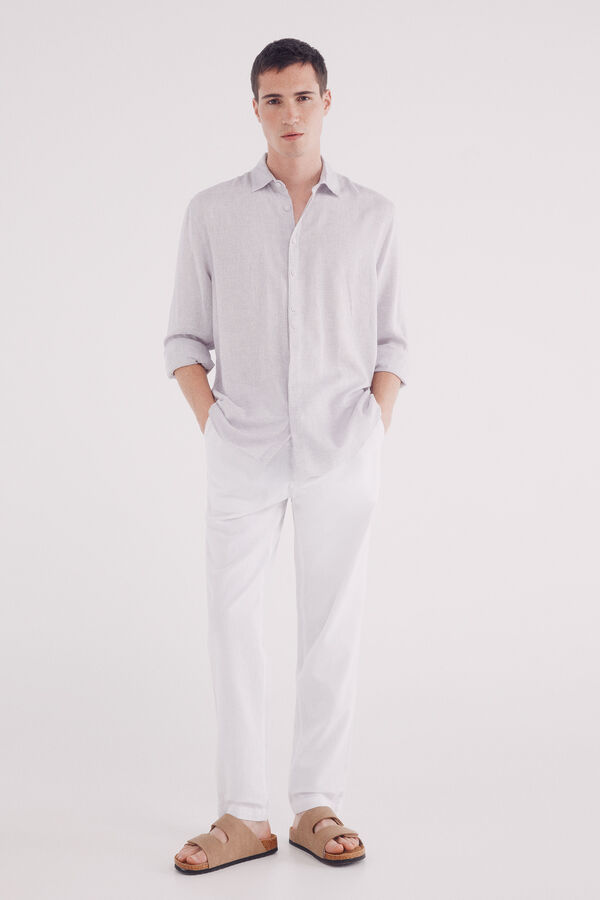 Springfield Camisa polera lino viscosa fil a fil morado/lila