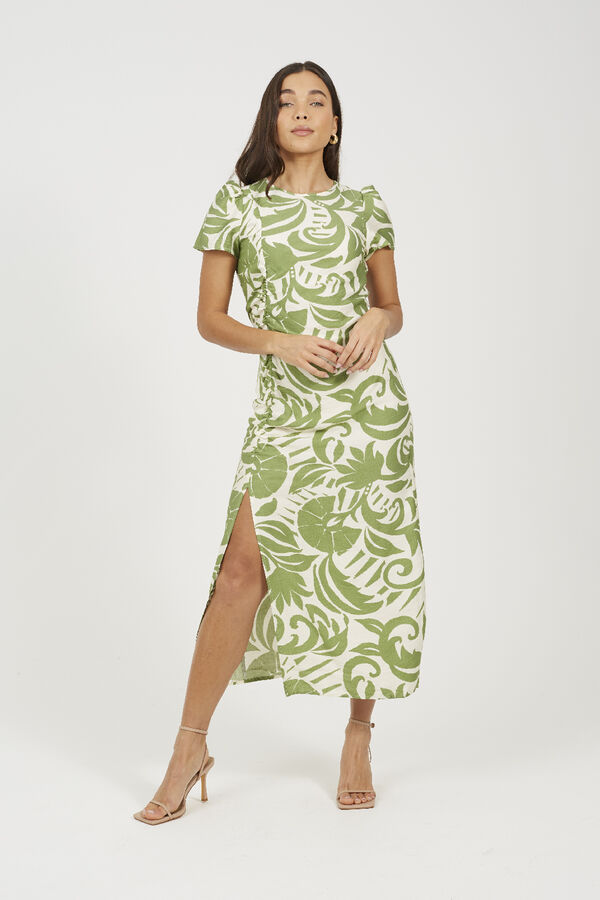 Brave Soul Vestido estampado de manga curta bege