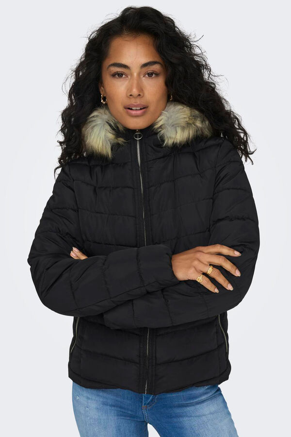 Only Casaco de pele com capuz preto