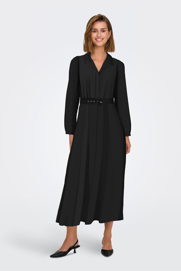 Only Vestido largo camisero de gasa negro