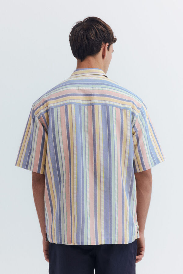 Springfield Camisa de manga manga curta riscas tencel rosa