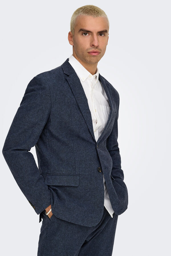 Only & Sons Blazer masculino slim fit com bolsos azul
