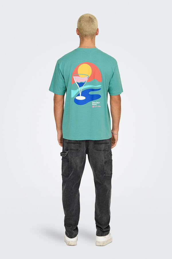 Only & Sons Herren-T-Shirt mit entspannter Passform. 100 % Bio-Baumwolle. azul