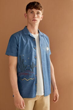 Springfield Camisa manga corta bordados azul indigo