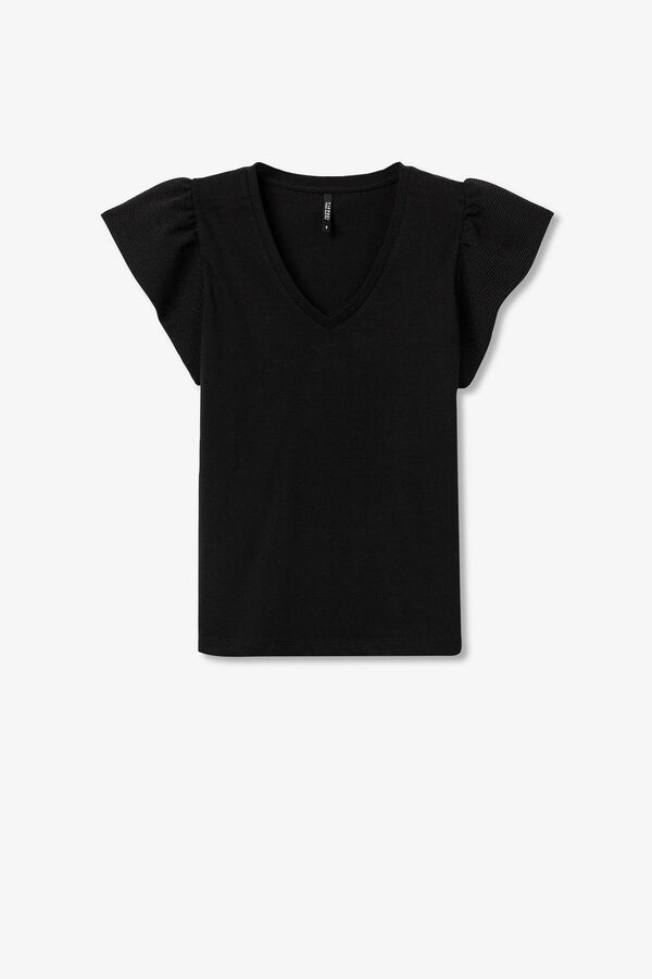 Tiffosi Camiseta con mangas arrugadas negro