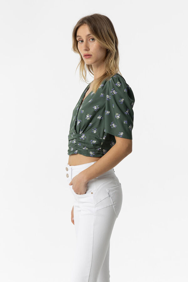 Tiffosi Top Cropped Estampado Floral verde