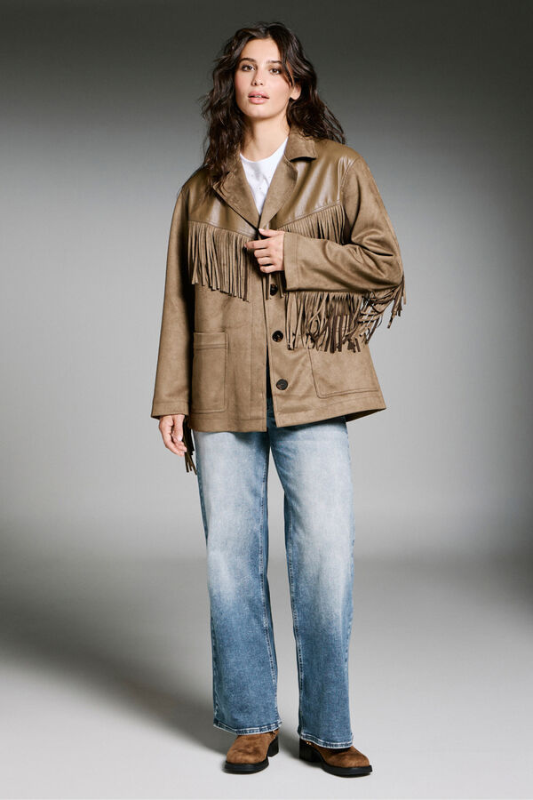 Only Blazer de camur&ccedil;a com franjas vison