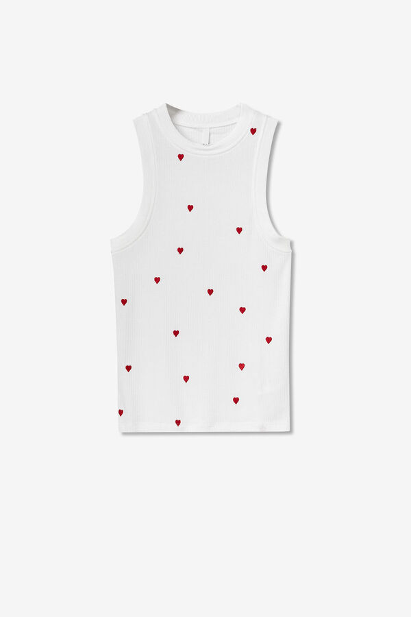 Tiffosi Top canelado com bordado branco