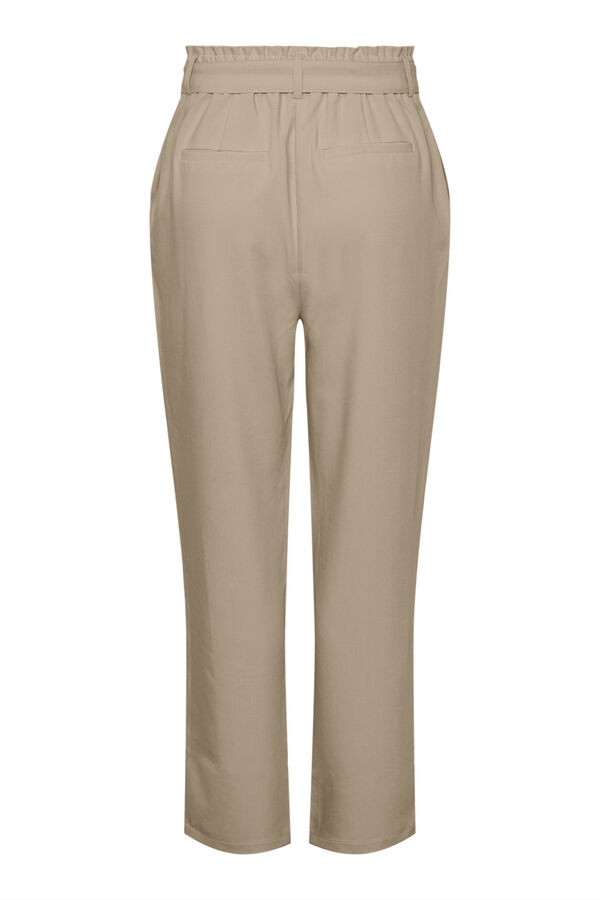 Pieces Calças direitas de cintura alta bege