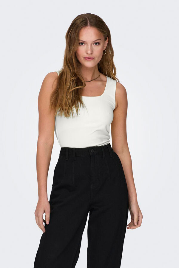 Only Camiseta cuello cuadrado blanco