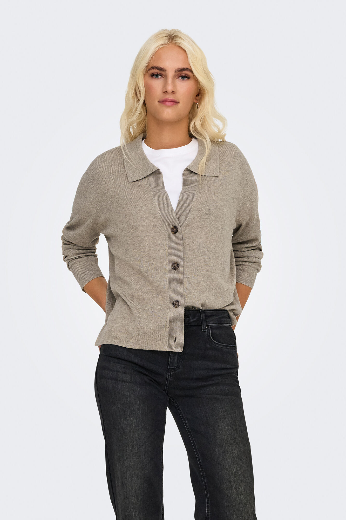 JDY Cardigan de manga larga y cuello polo