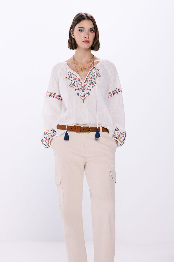 Springfield Blusas bordados multicolor blanco