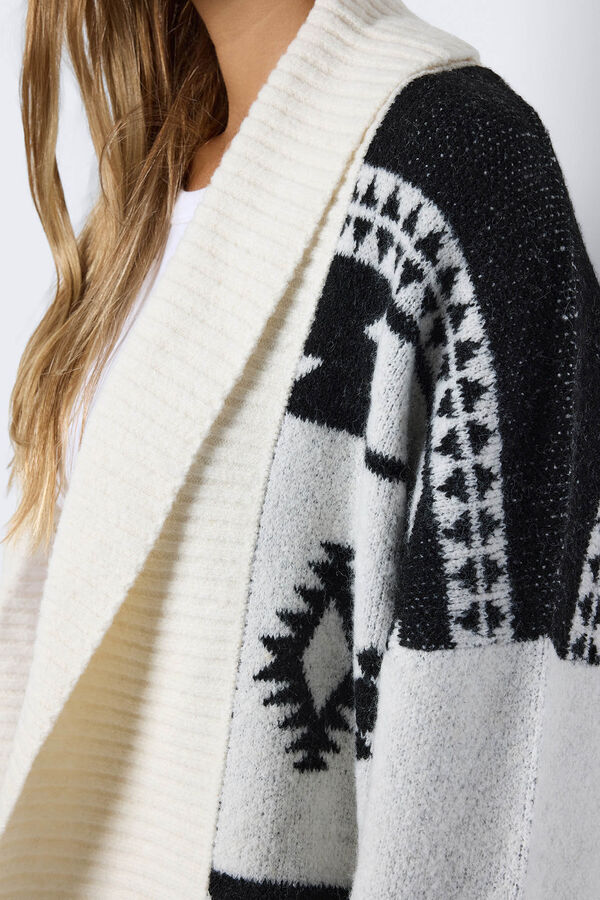 Noisy May Rebeca larga con cuello y estampado &eacute;tnico blanco