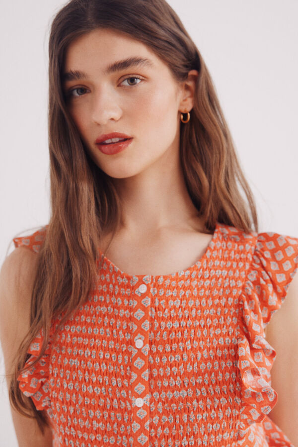 Springfield Blusa nido de abeja botones azul