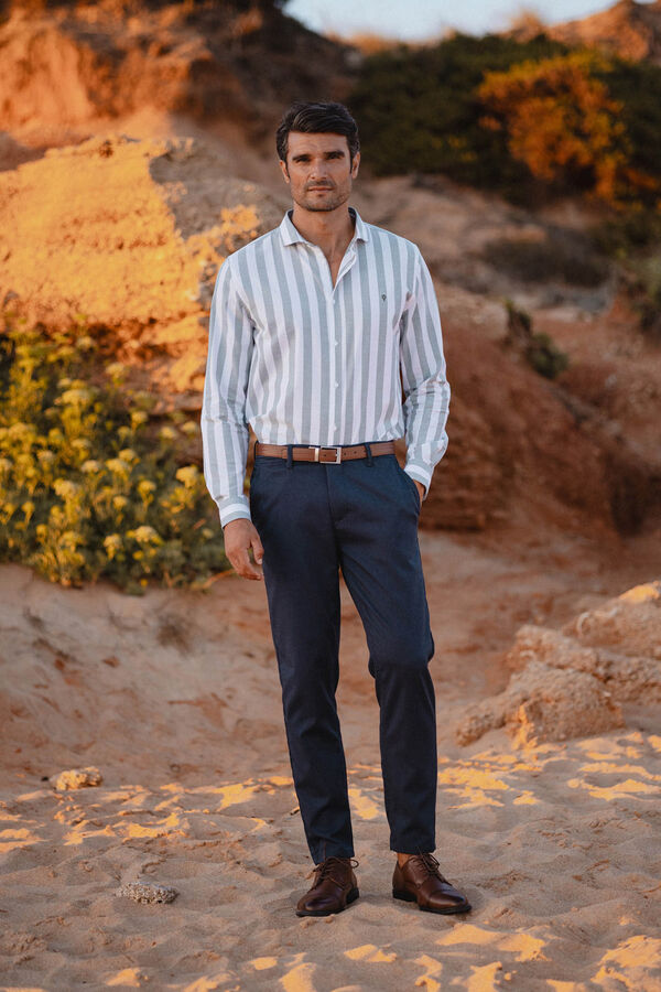 Celopman Camisa Listra Larga Oxford  verde