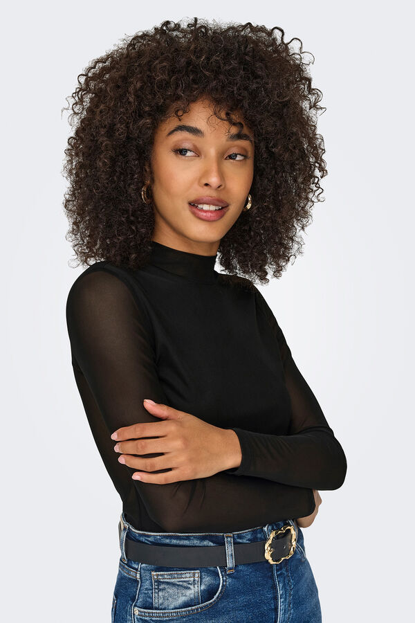 Only Top justo semitransparente preto