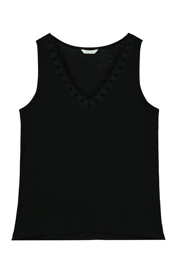 Springfield Blusa Bimateria Escote Pico Lace negro