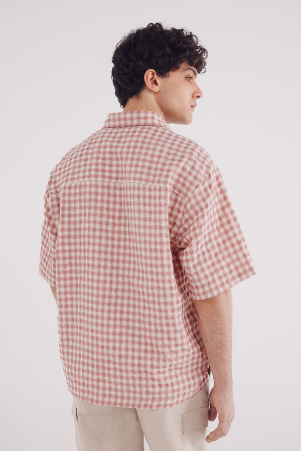 Springfield Camisa xadrez de manga manga curta seersucker vermelho