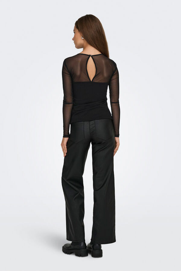 Only Top ajustado semitransparente negro