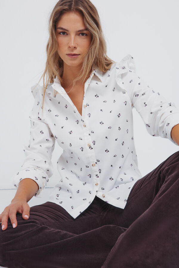 Springfield Camisa pana volantes hombro marr&oacute;n