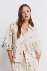 Springfield Camisa de manga curta em linho oversize bege
