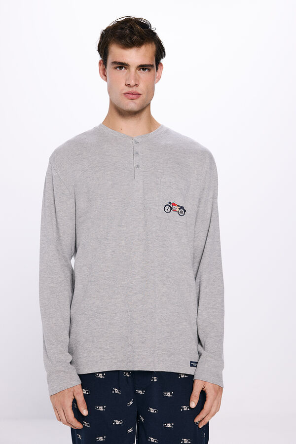 Springfield Pijama largo camiseta waffle moto gris