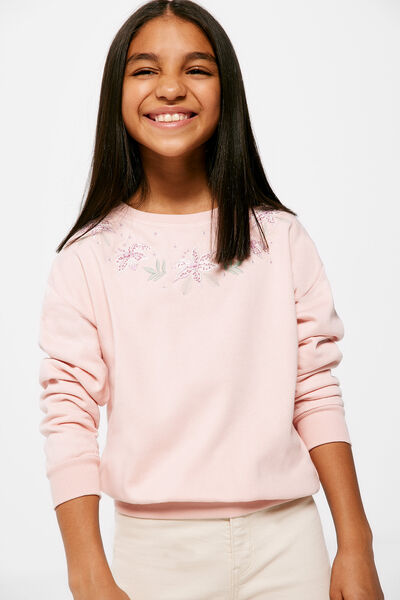 Springfield Sudadera bordado flores niña arena