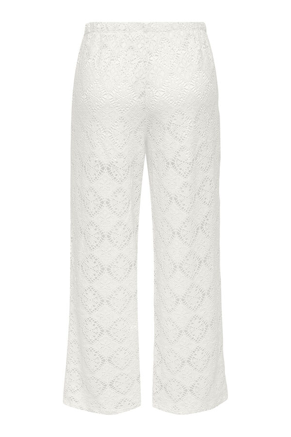JDY Calças compridas de renda renda branco