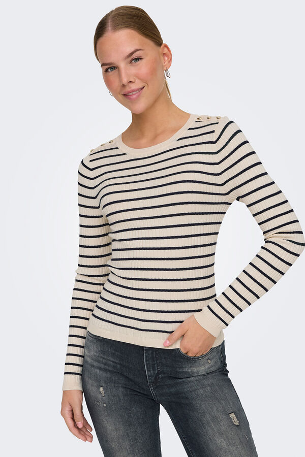 Only Su&eacute;ter manga comprida de gola redonda e manga comprida cinzento