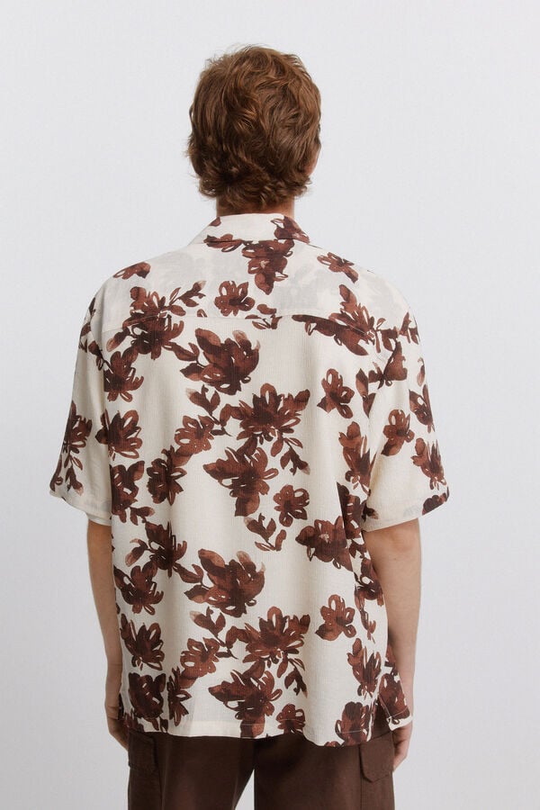 Springfield Camisa de manga curta em viscose e nylon estampada bege