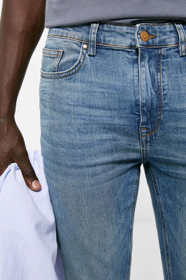 Springfield Jeans skinny lavagem m&eacute;dia manchada azul