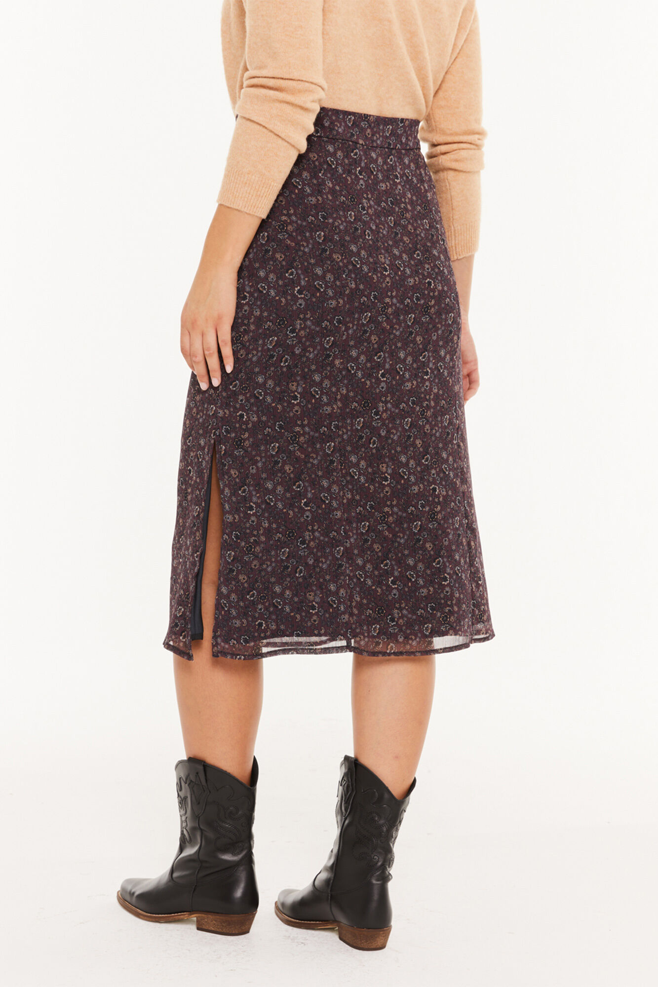 System Action Falda midi estampado floral peque&ntilde;o