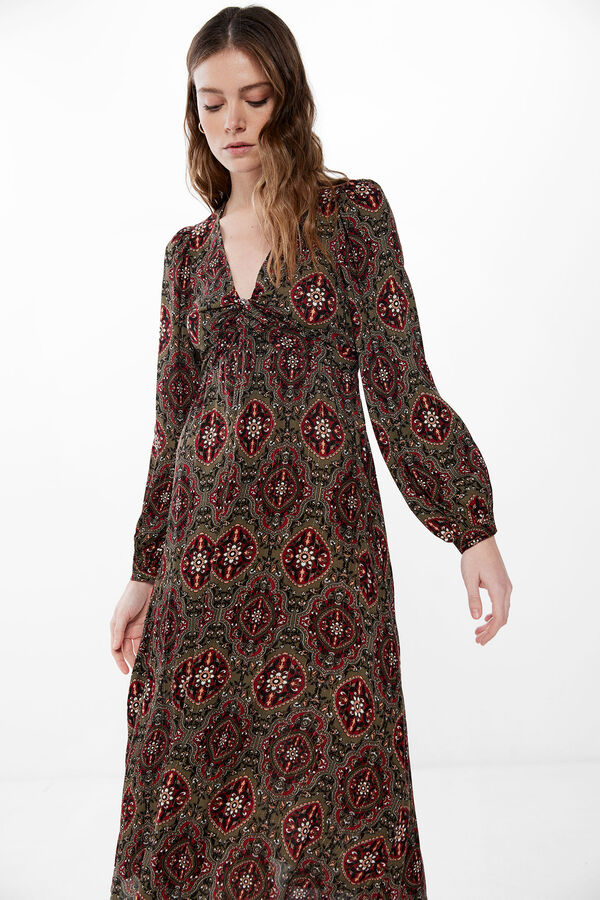 Springfield Vestido Midi Nudo Pecho kaki