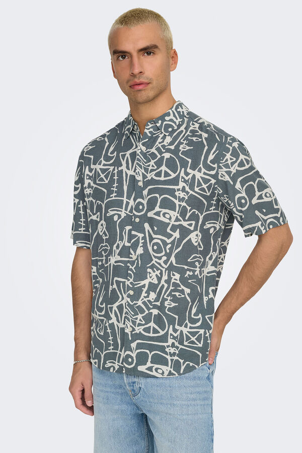 Only & Sons Camisa manga curta estampada cinzento