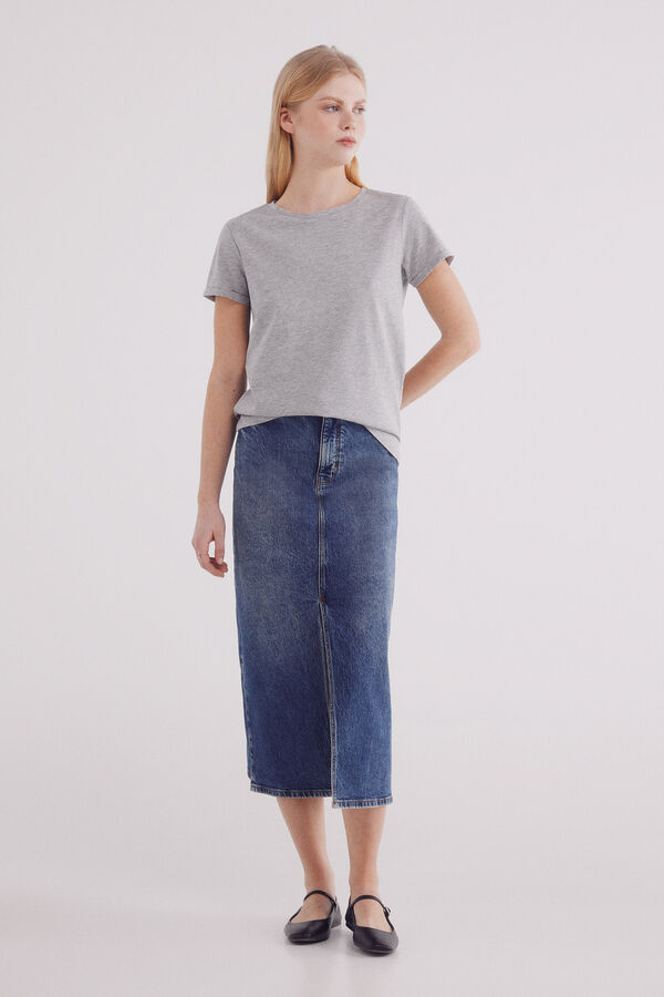 Springfield Camiseta b&aacute;sica de manga manga cinzento