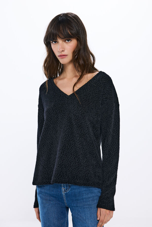 Springfield Camiseta de ombro em chenille de crochet preto