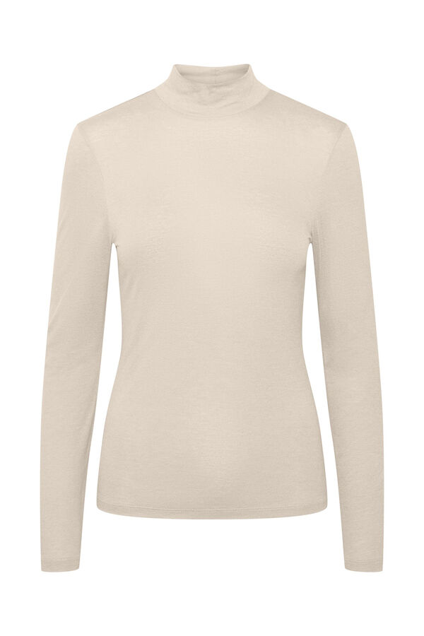 Pieces T-shirt b&aacute;sica em viscose cru