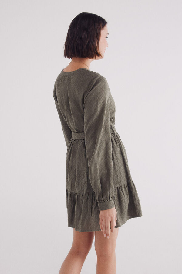 Springfield Vestido corto camisero bordados kaki