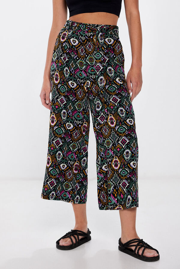 Springfield Calças culotte fluidas estampadas preto