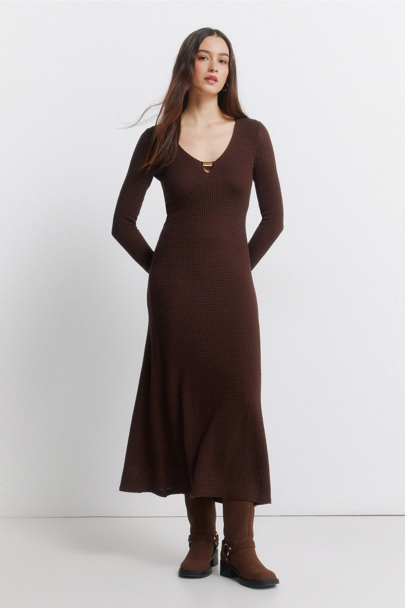 Springfield Vestido midi escote abalorio