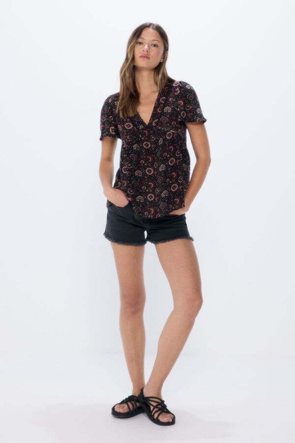 Springfield Blusa fluida escote lace negro