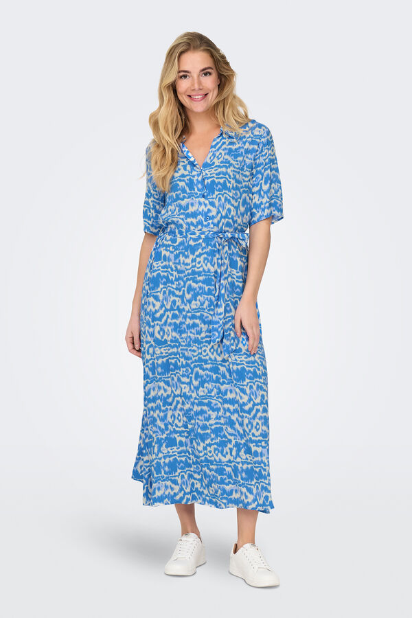JDY Vestido midi camisero azul