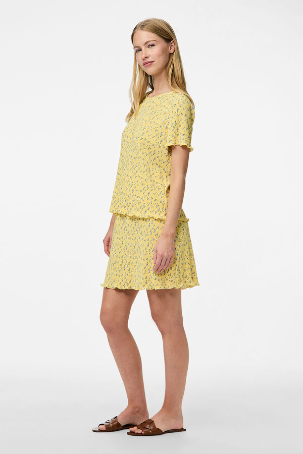 Pieces Saia curta floral amarelo