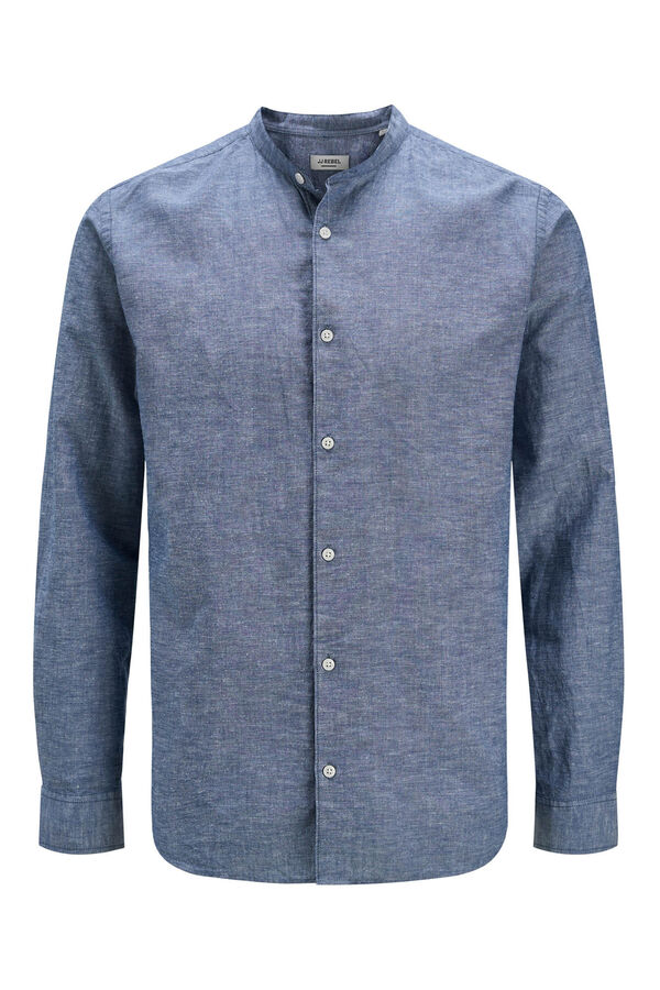 JJ REBEL Camisa cuello mao de lino azul