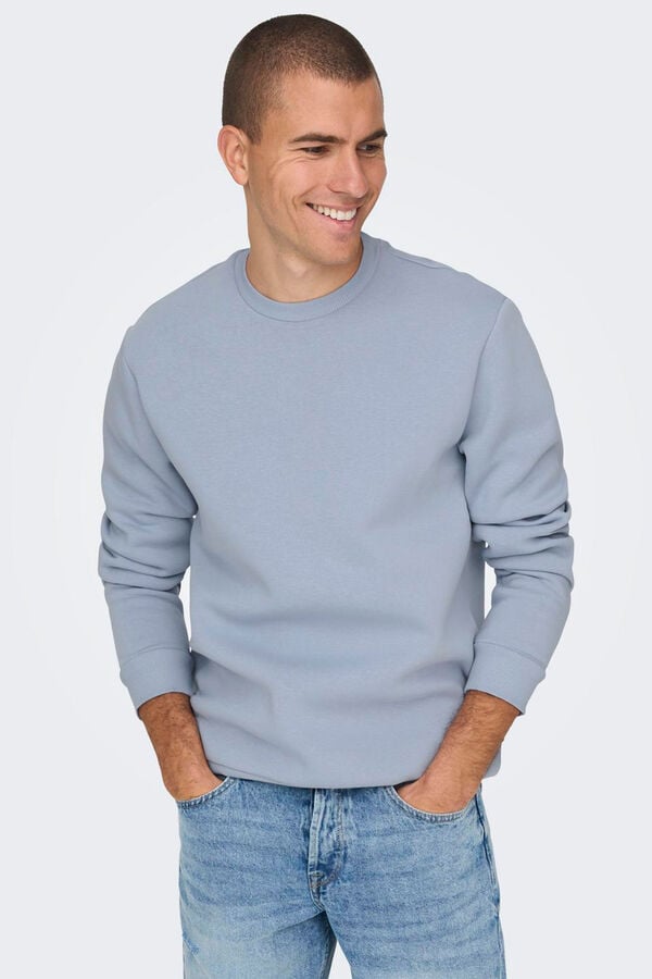 Only & Sons Sweatshirt b&aacute;sico masculino com gola redonda azul