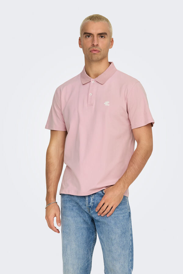 Only & Sons Herren- Poloshirt mit regular fit Passform. rosa