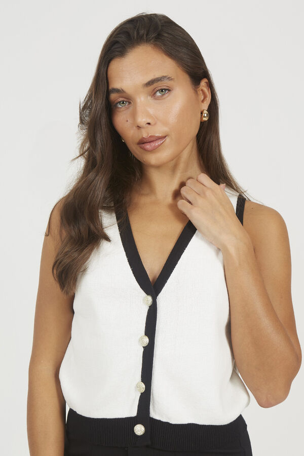 Brave Soul Chaleco de punto con cuello pico blanco