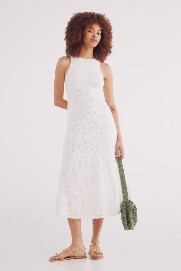 Springfield Vestido midi crochet blanco blanco