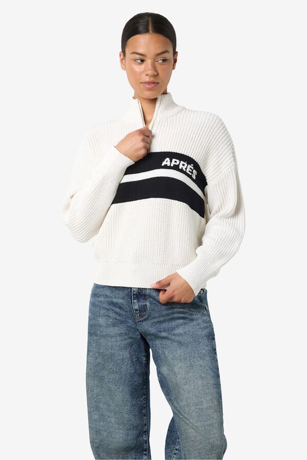 Noisy May Fecho-&eacute;clair bordado de gola alta branco