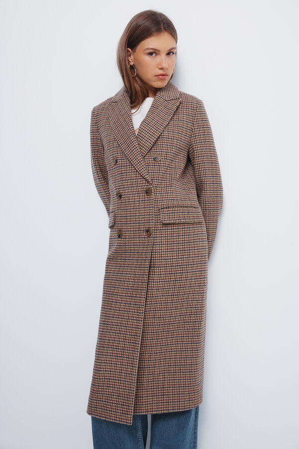 Springfield Abrigo largo cuadros doble abotonadura tostado